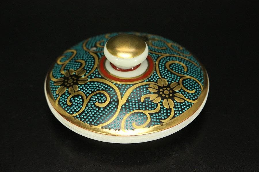 九谷焼 香茶器 急須 蓋碗 金彩 良山作 木箱付(メ1334)