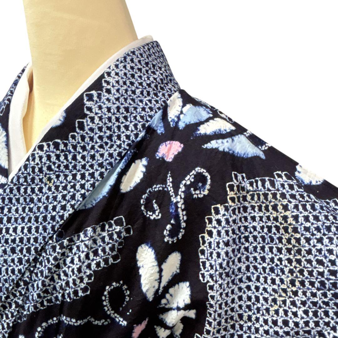 A73有松鳴海絞り 高級浴衣 花 綿　夏着物