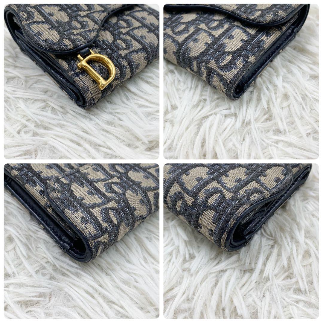 【✨極美品✨】ディオール 三つ折り財布 オブリーク サドル Dロゴ ネイビー