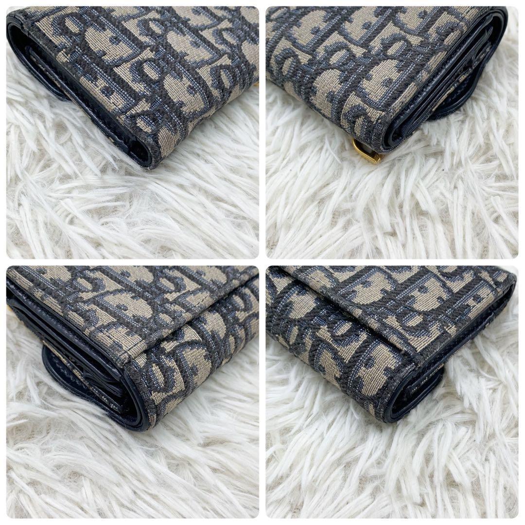 【✨極美品✨】ディオール 三つ折り財布 オブリーク サドル Dロゴ ネイビー