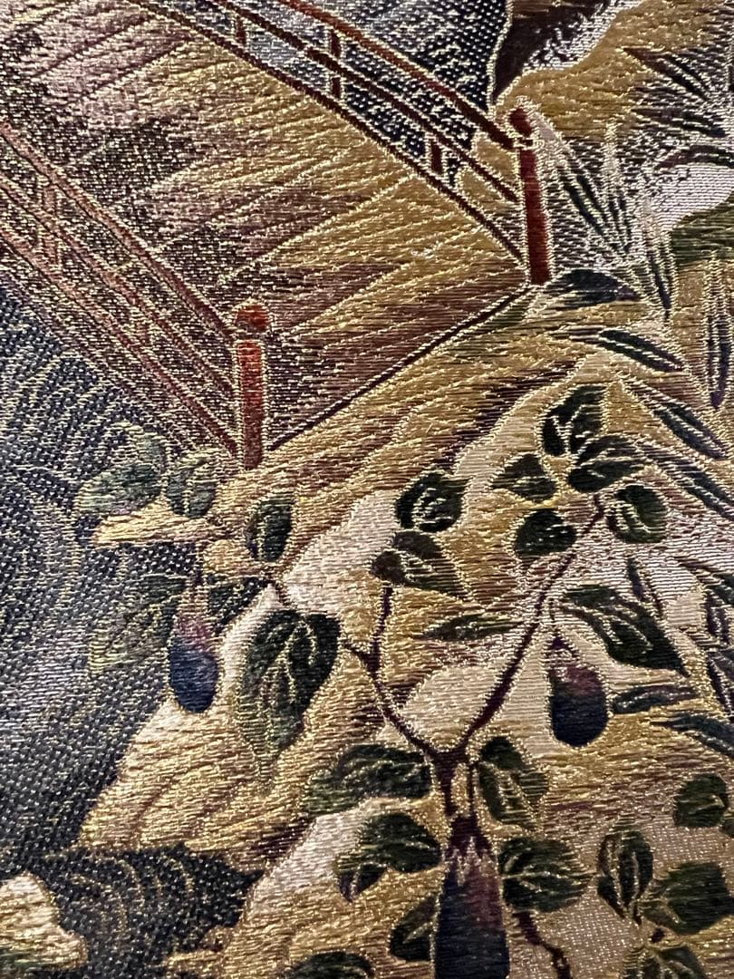 西陣織「吉祥十全図」織物 細密刺繍 七福神 富士 日本画 掛軸 掛け軸 茶掛