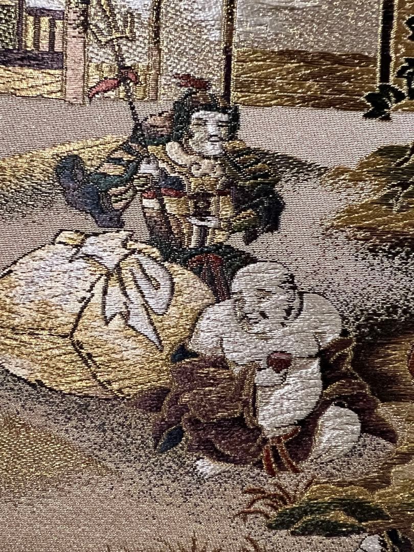 西陣織「吉祥十全図」織物 細密刺繍 七福神 富士 日本画 掛軸 掛け軸 茶掛