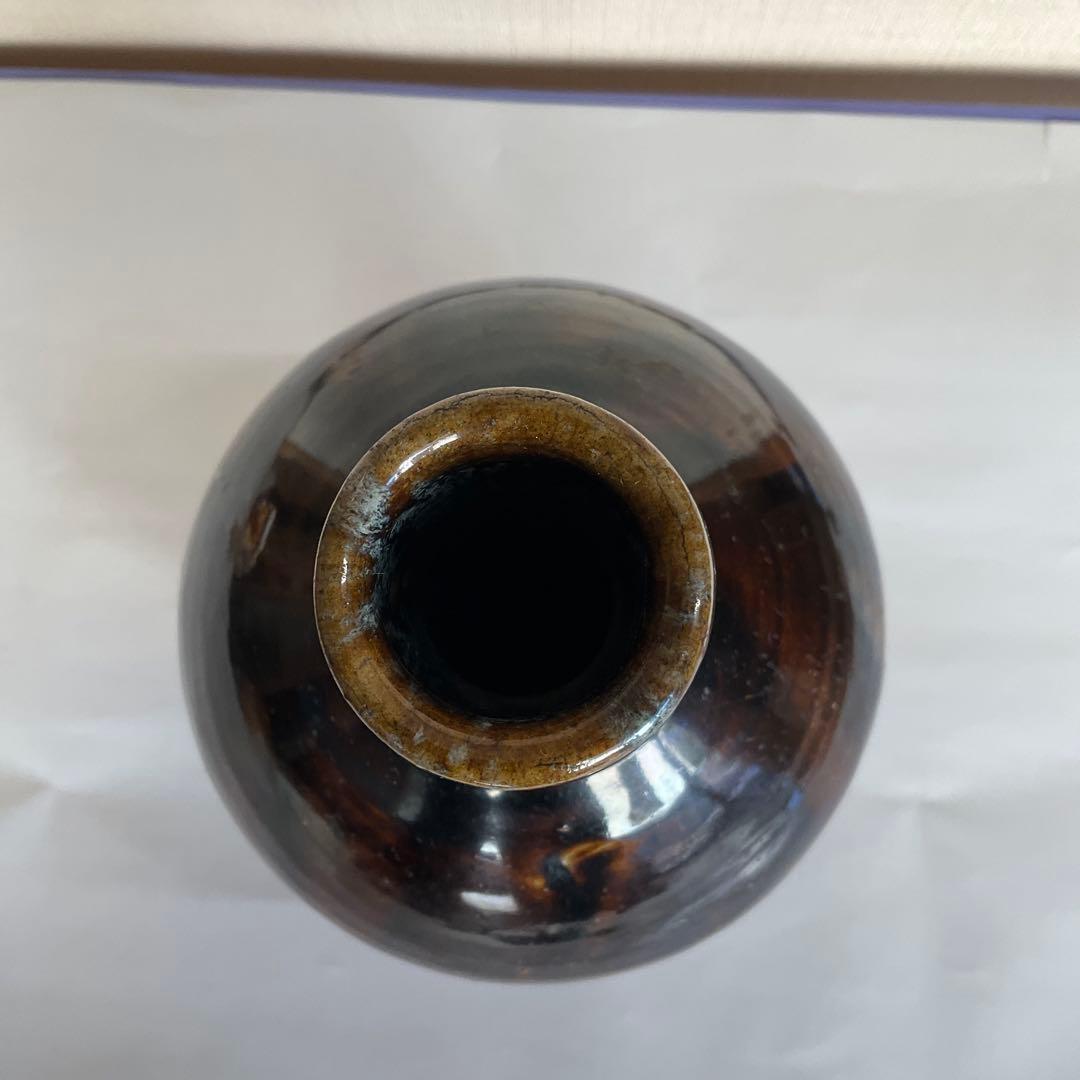 松代焼　褐釉白彩徳利　江戸時代後期〜明治時代頃