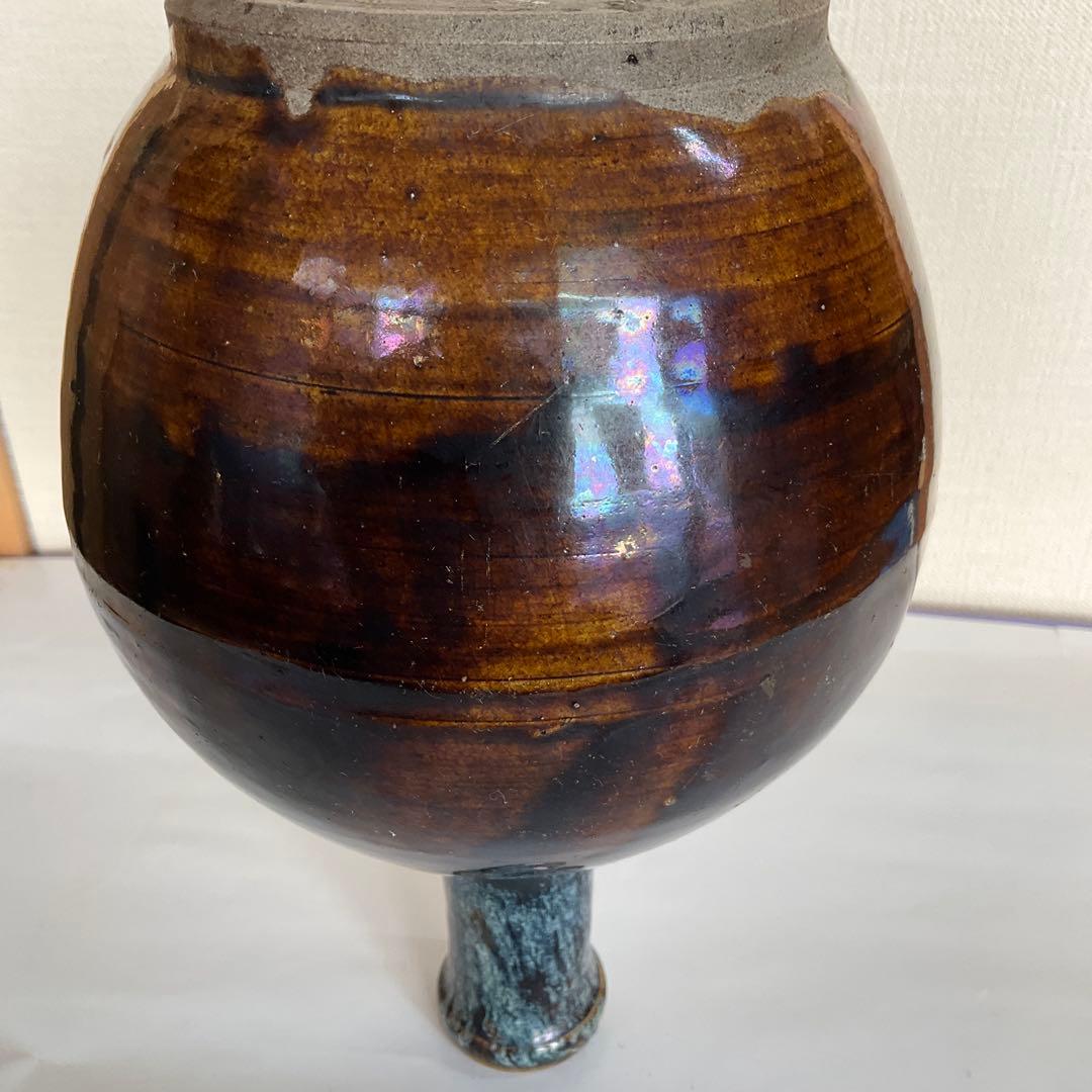 松代焼　褐釉白彩徳利　江戸時代後期〜明治時代頃