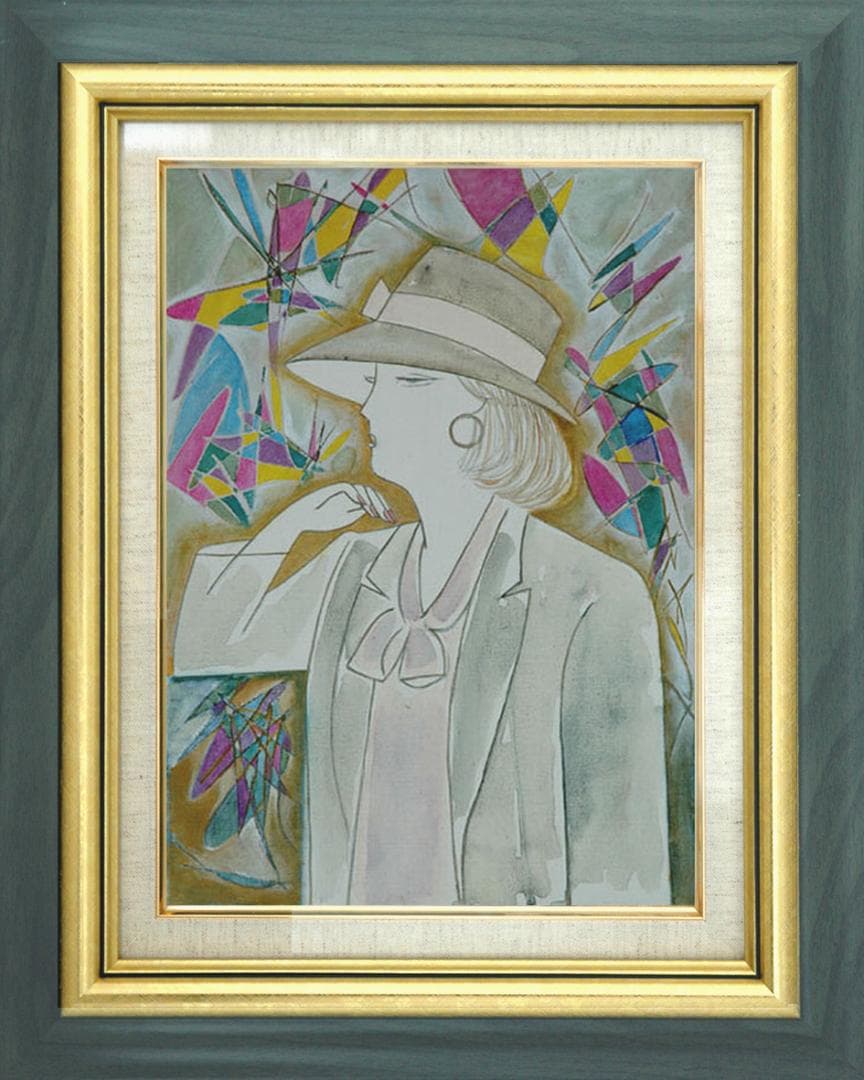 油絵 菅家令子 絵 絵画 インテリア 額付(黒) F4-071412 人物 女性