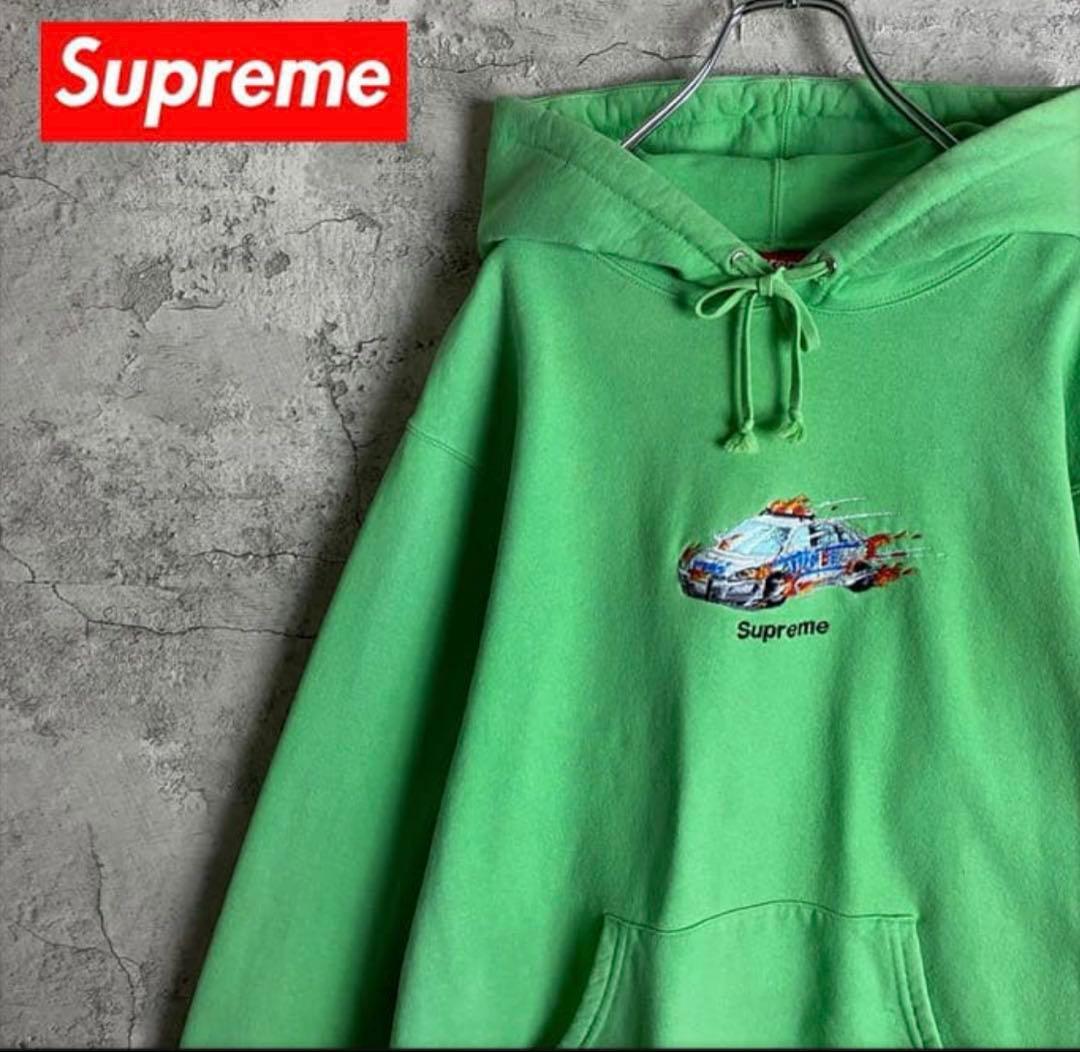 シュプリーム☆ファイヤー刺繍ロゴパーカー 人気デザイン 肉厚 L