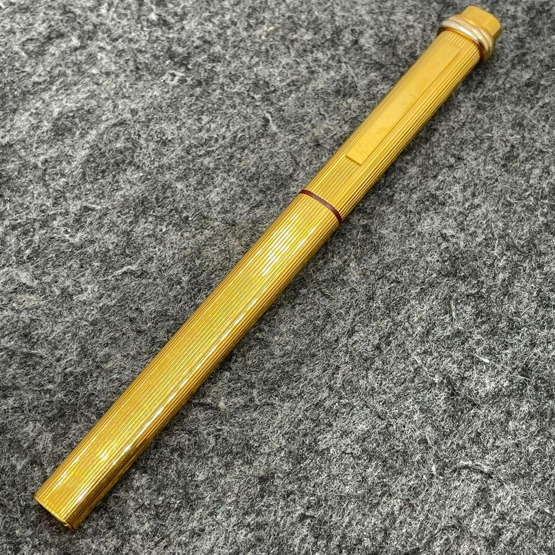 PE321□カルティエ トリニティ キャップ式ボールペン ストライプ ゴールド