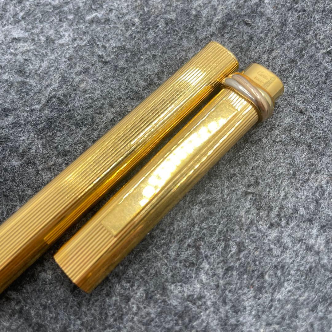 PE321□カルティエ トリニティ キャップ式ボールペン ストライプ ゴールド