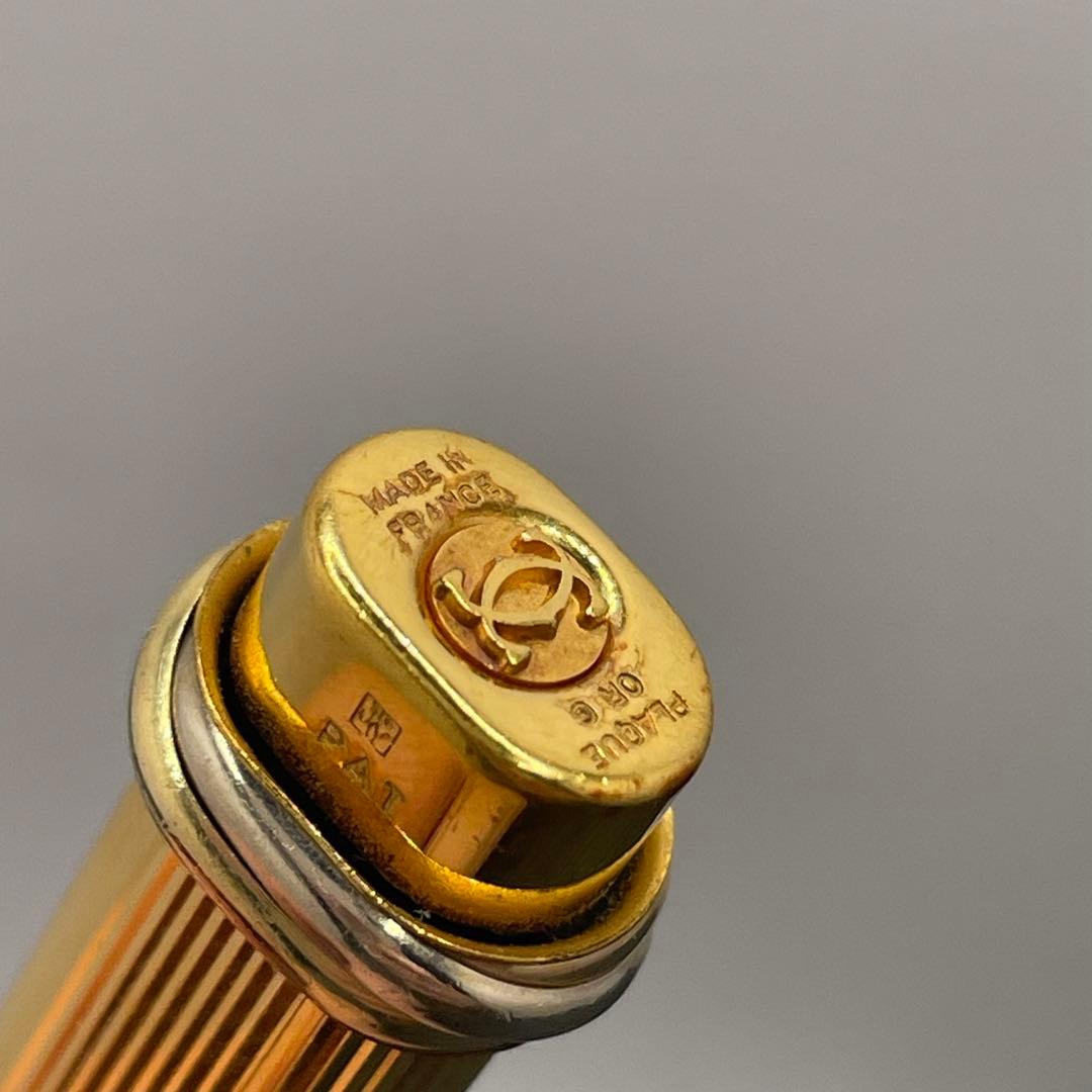 PE321□カルティエ トリニティ キャップ式ボールペン ストライプ ゴールド