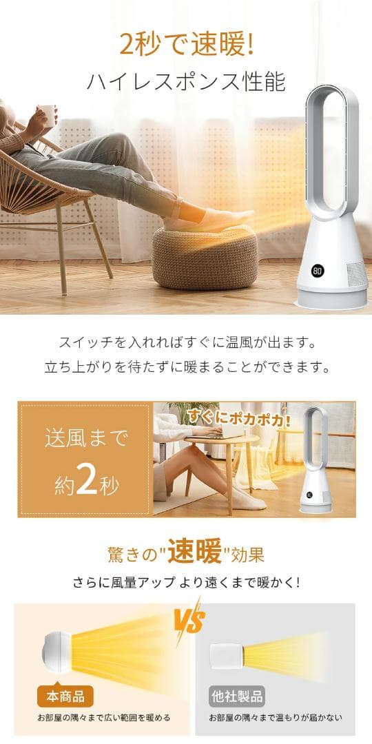 新品 冷暖兼用 タワーファン 羽根なし セラミックヒーター 温風 冷風リモコン付