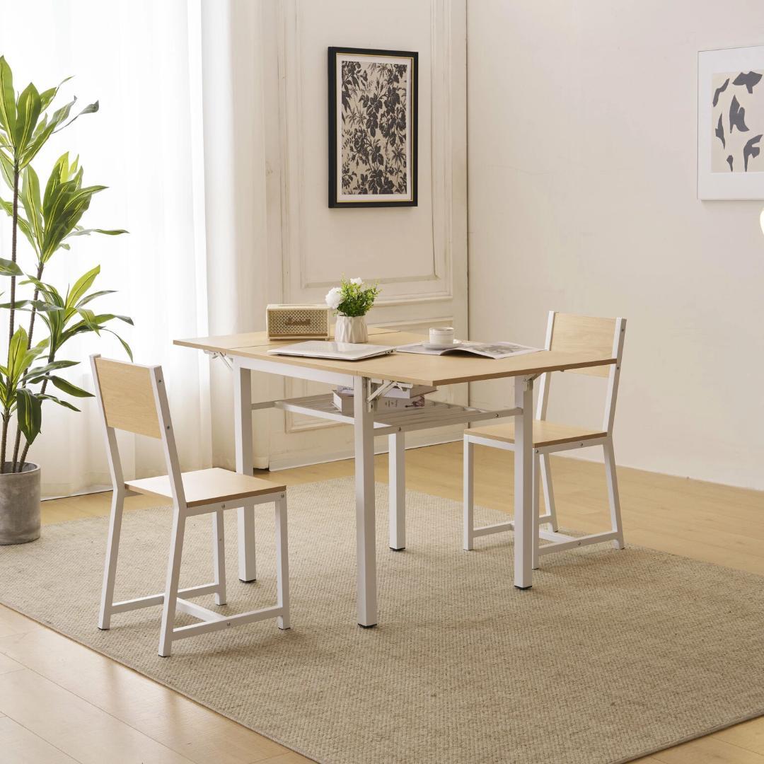 超人気！【ナチュラル】ダイニングセット 3点 2人掛け 伸縮ウッド