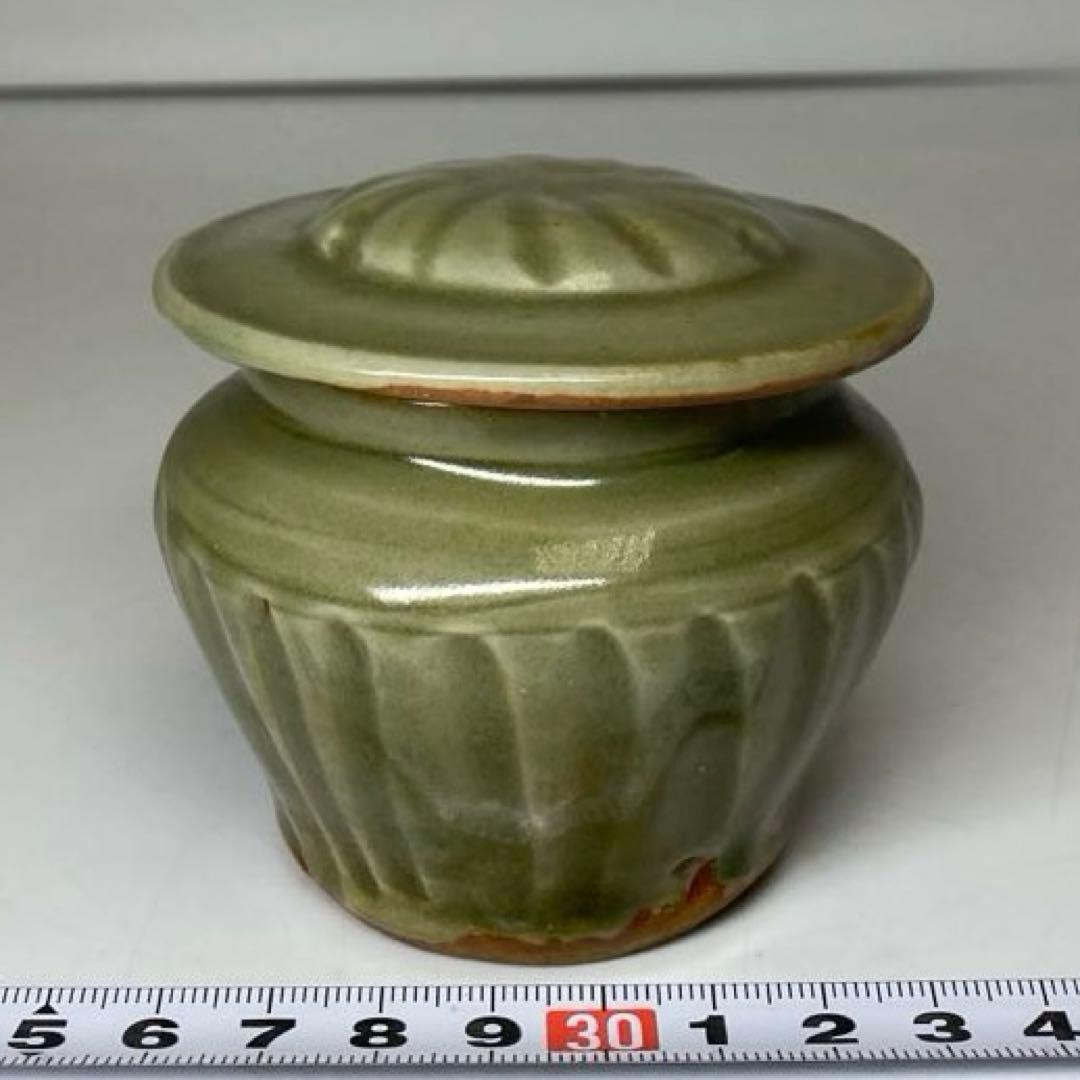 中国明時代 竜泉窯 蓋物 七官青磁 h7.3cm 東キ7-1129☆2F トヒト