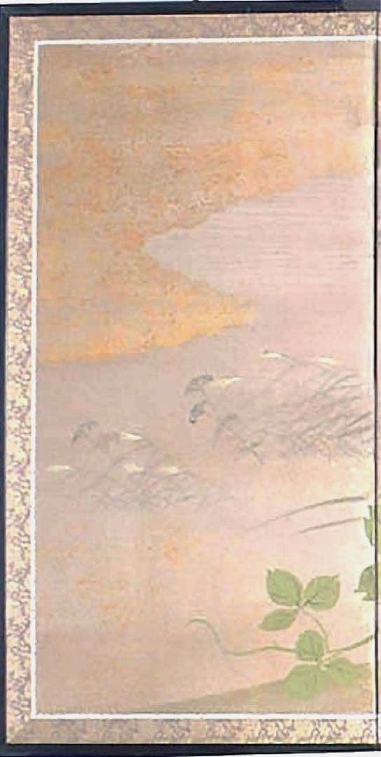 四つ折り屏風　日本画　和紙に金粉彩色　秋草(ハギ・ススキ)