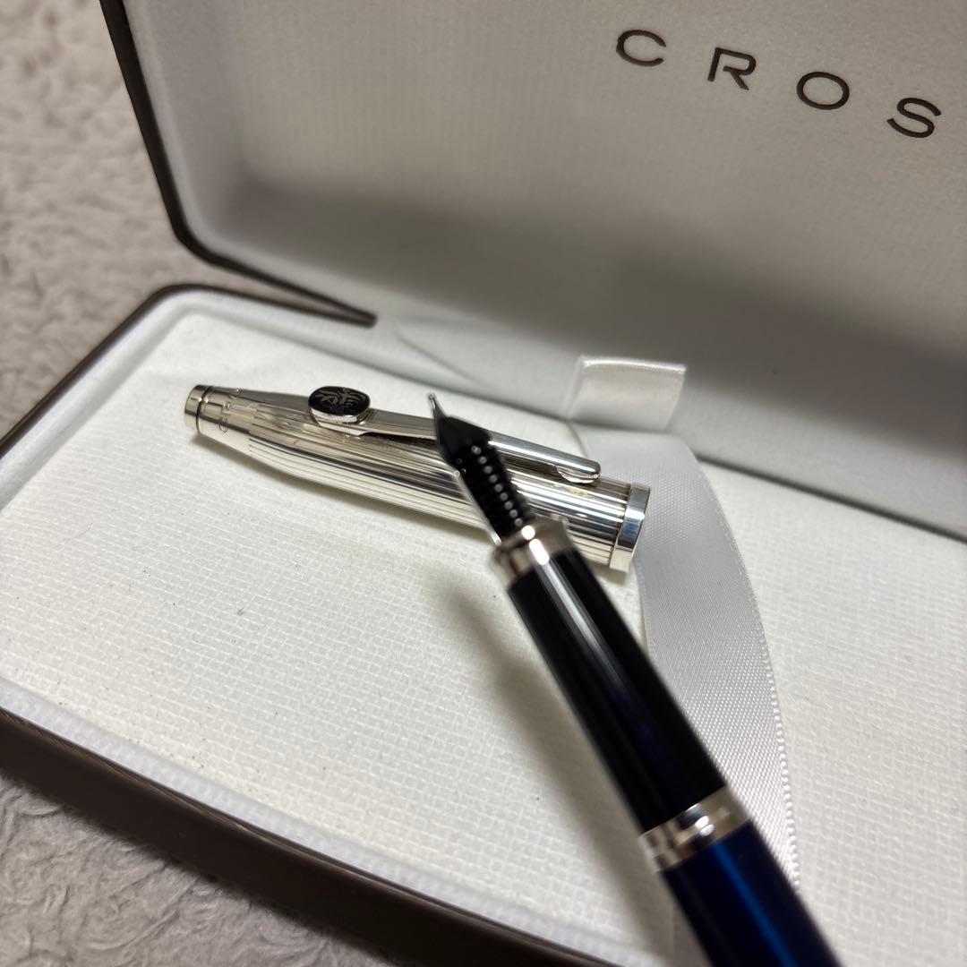 CROSS クロス シルバーカラー　ネイビー　万年筆 18Kペン先　希少