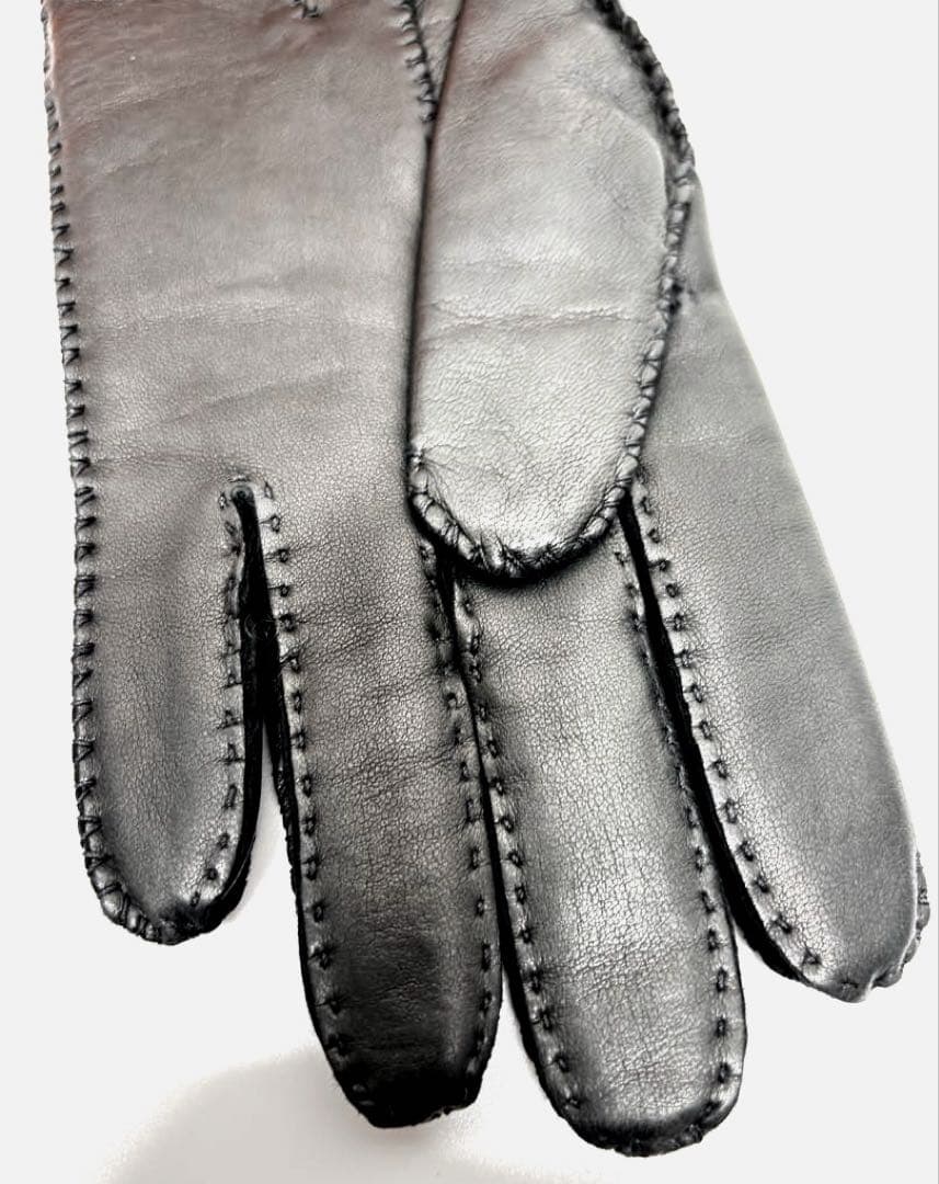 【美品】エルメス クルードセル手袋ブラック ラムレザーカシミア ¥177,100