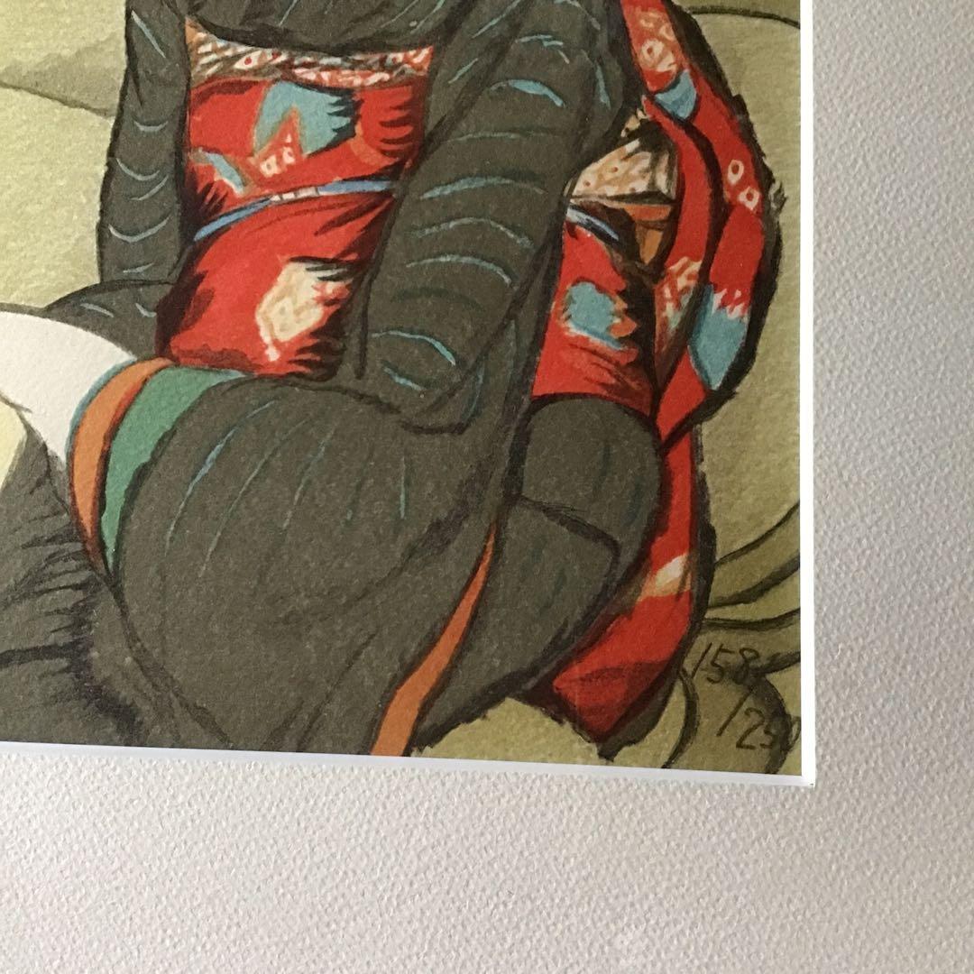 竹久夢二　「椿の髪飾り」　リトグラフ美人版画限定250部158/250