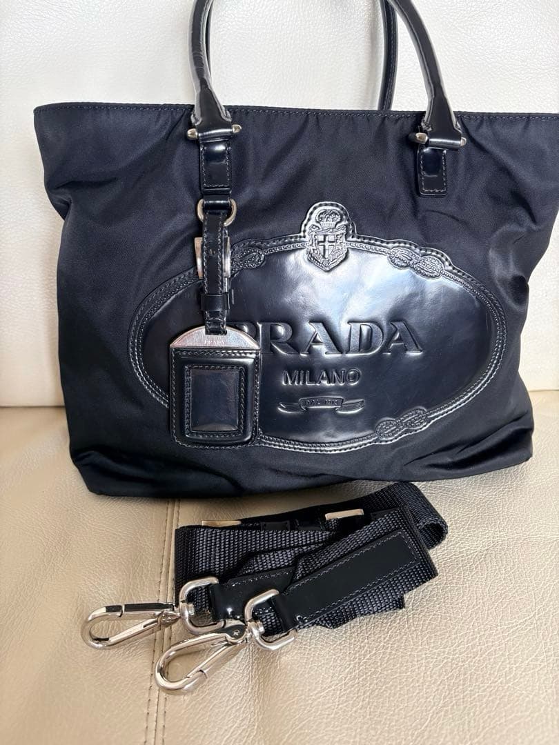 PRADA プラダ ナイロントートバッグ ブラック／ショルダーベルト付