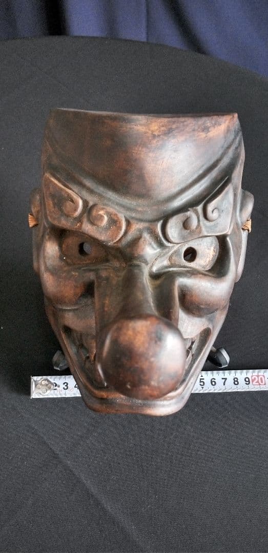 木製天狗、神楽面 鬼の顔 約20cm x 25cm