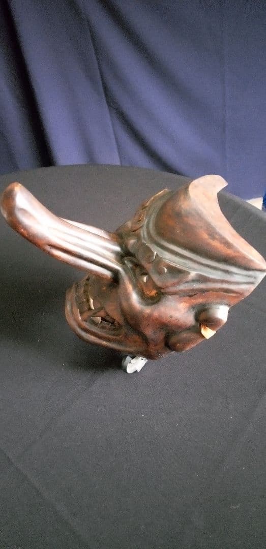 木製天狗、神楽面 鬼の顔 約20cm x 25cm