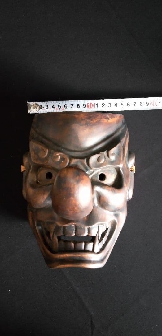 木製天狗、神楽面 鬼の顔 約20cm x 25cm