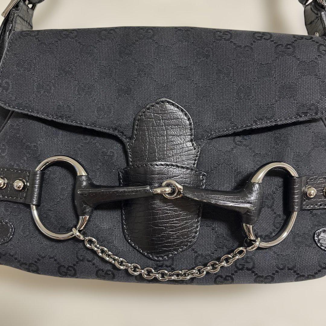 美品！GUCCI グッチワンショルダーハンドバッグ キャンバス　ホースビットレザ