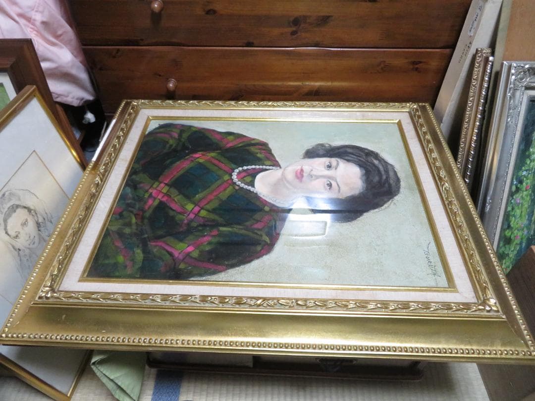 SDG♻️　弦田英太郎　「真珠の女」　油彩　P12号　大作　女性画の巨匠