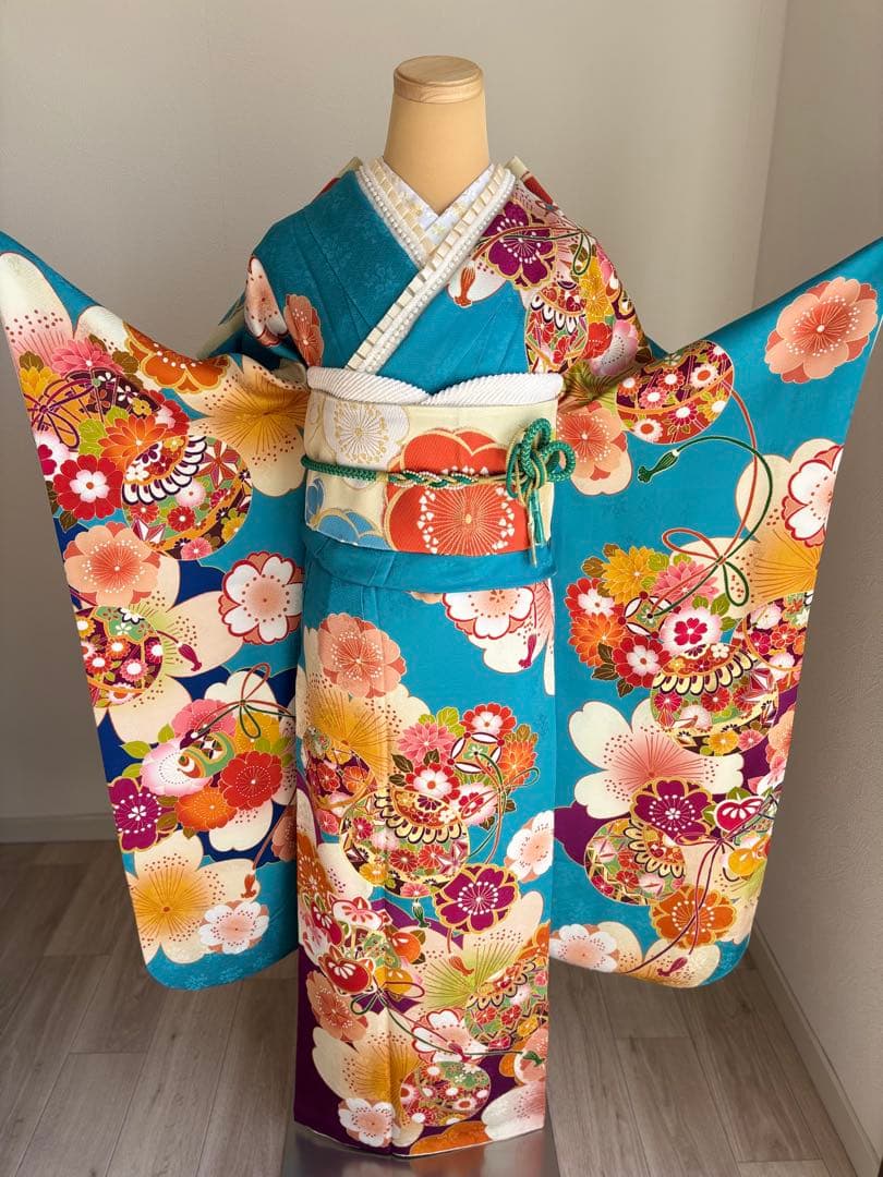 yui ⭐️可愛い！振袖フルセット　正絹振袖　成人式　水色系　最終価格です！