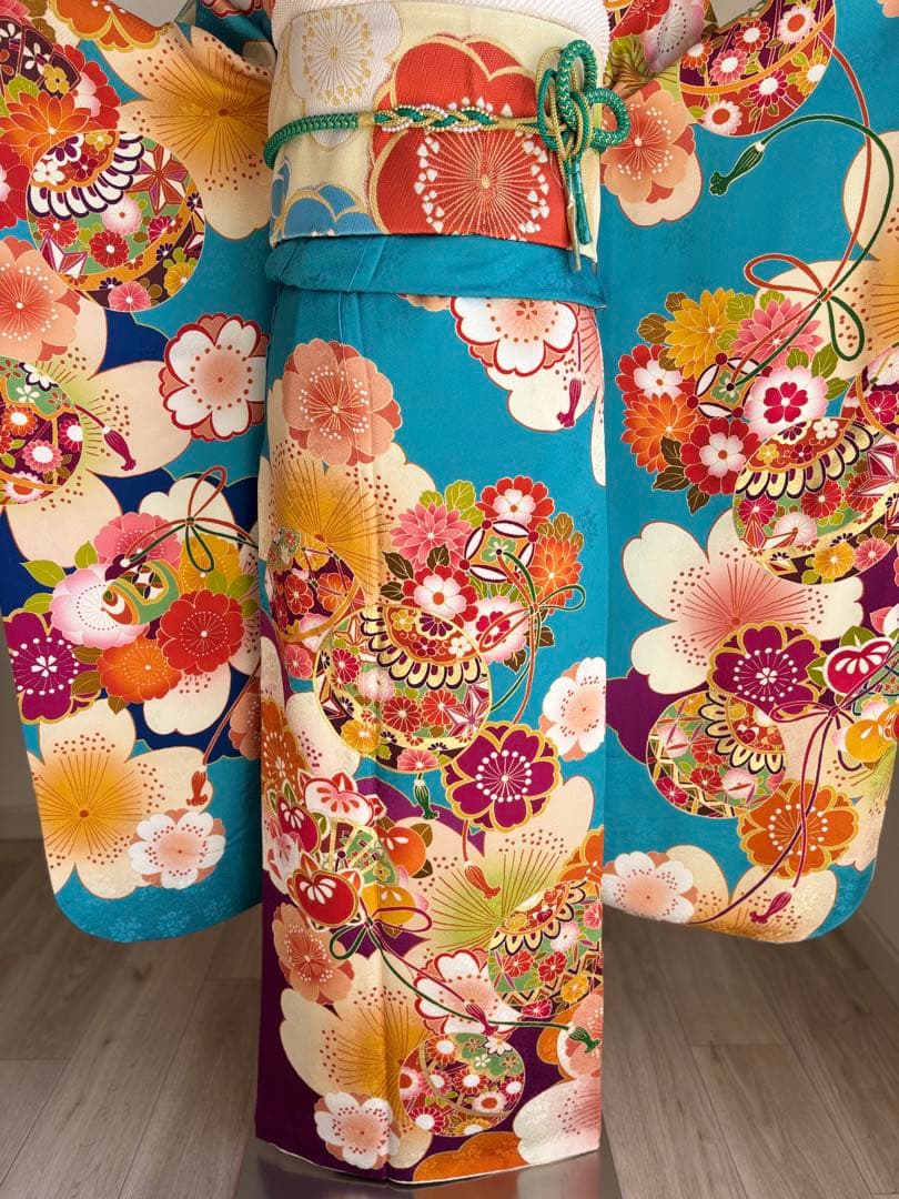 yui ⭐️可愛い！振袖フルセット　正絹振袖　成人式　水色系　最終価格です！