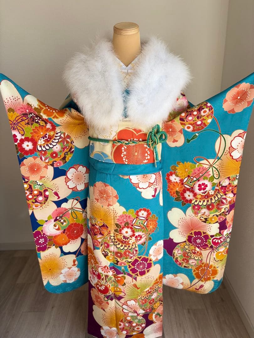 yui ⭐️可愛い！振袖フルセット　正絹振袖　成人式　水色系　最終価格です！