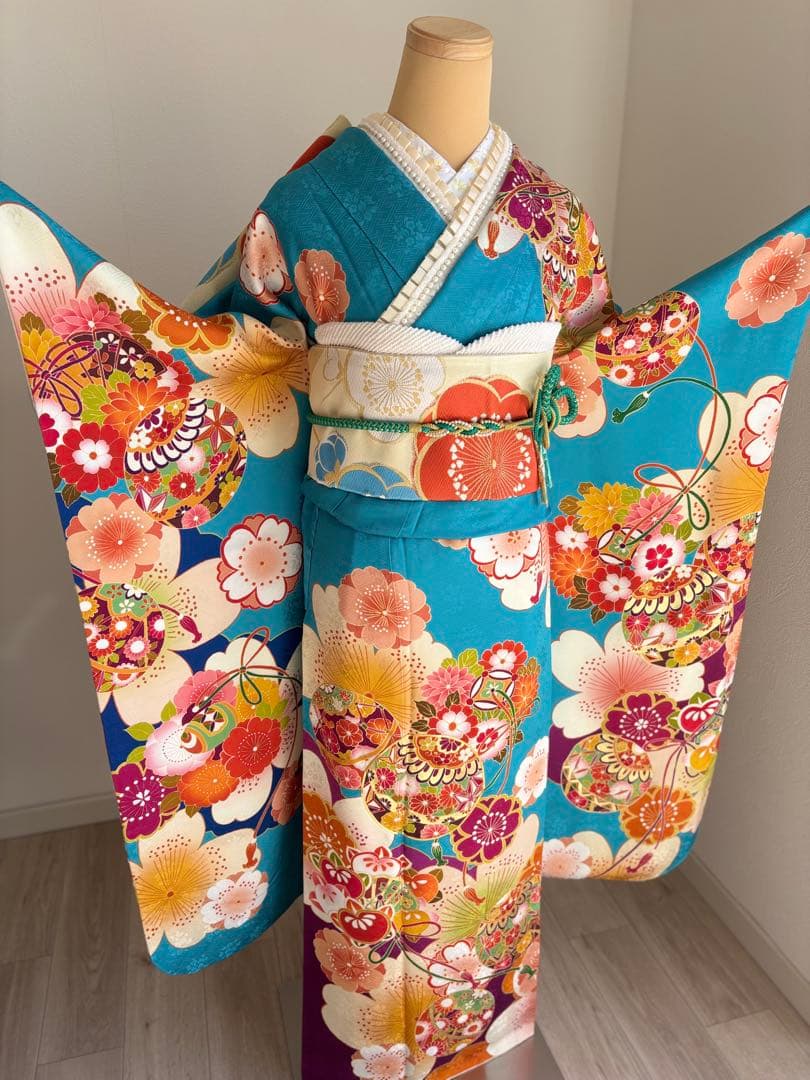 yui ⭐️可愛い！振袖フルセット　正絹振袖　成人式　水色系　最終価格です！