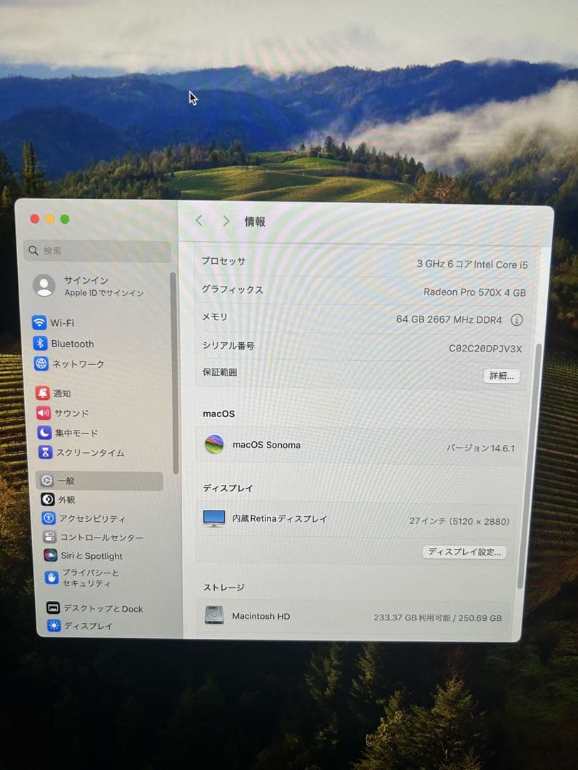 iMac 2019 Retina 5K 27インチメモリ64GB SSD250G