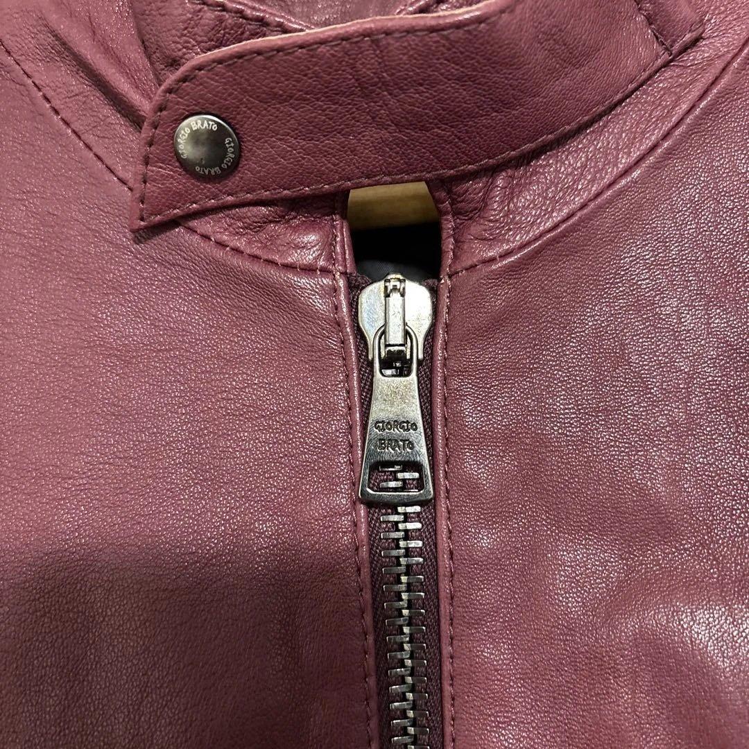 ジョルジオブラット　バーガンディ レザー シングルライダースジャケットサイズ50