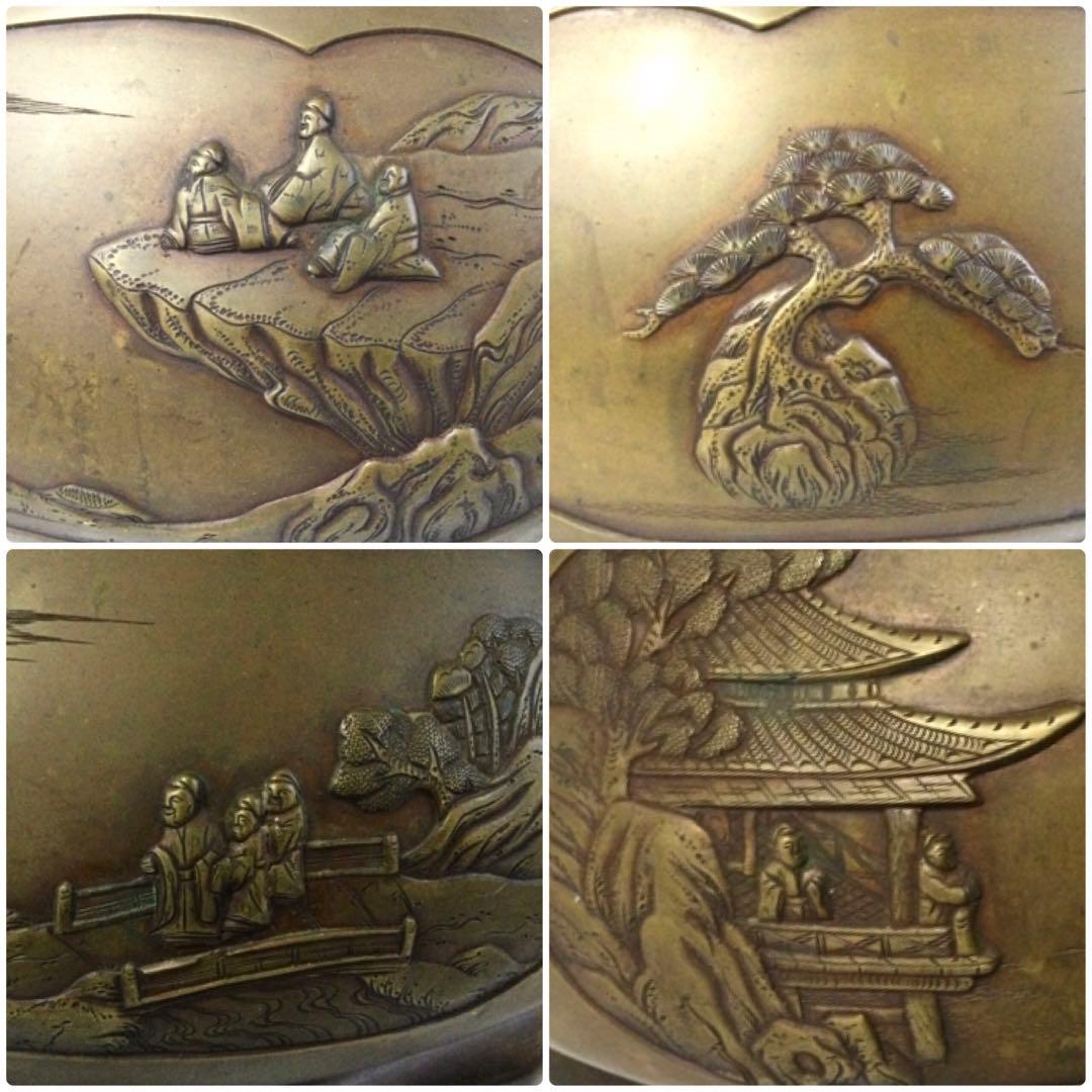 時代物 古銅製 瓶掛火鉢 大香炉三足 古木台座 大型 B634