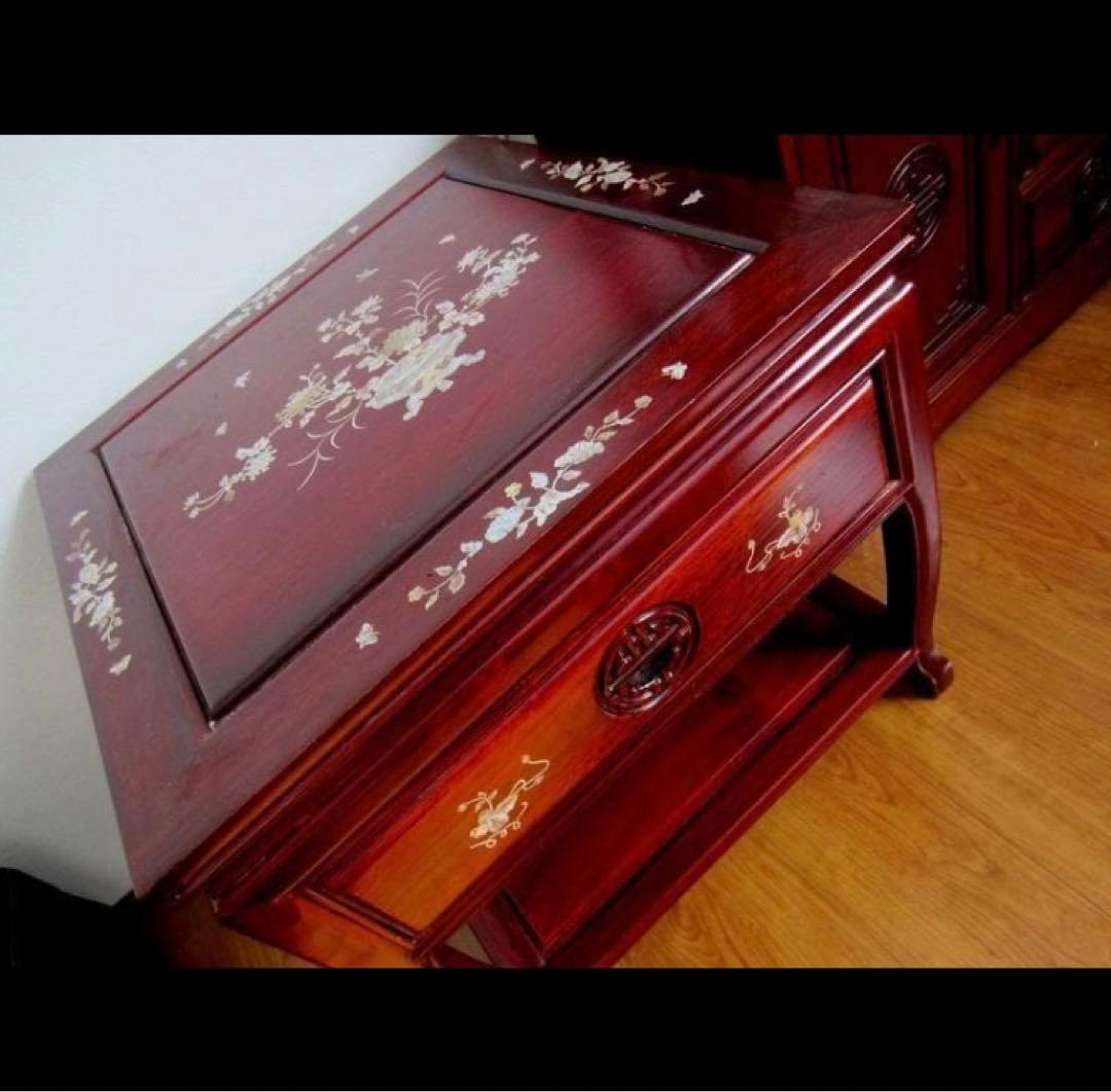 中国美術 唐木 螺鈿象嵌細工 螺鈿テーブル/シノワズリ・中国 高級家具:配送別途