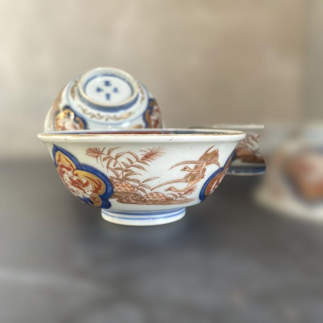 古伊万里　冨貴長春　金蘭手　飯碗　茶碗　江戸期　時代物　四客