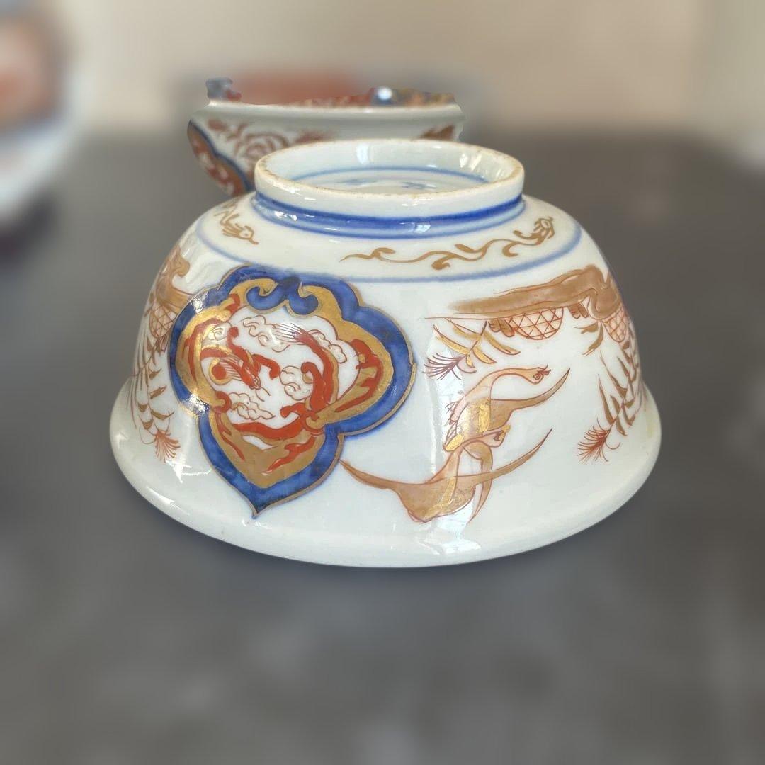 古伊万里　冨貴長春　金蘭手　飯碗　茶碗　江戸期　時代物　四客