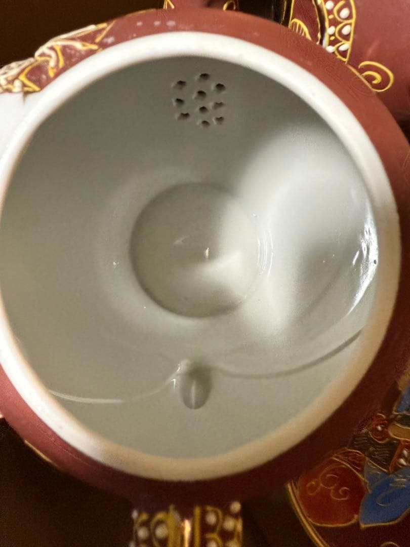 茶道具セット 赤色と金色の陶器製