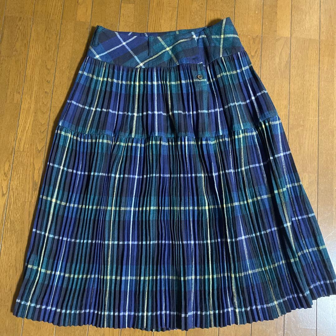 45rpm ウール100% チェック柄プリーツスカート