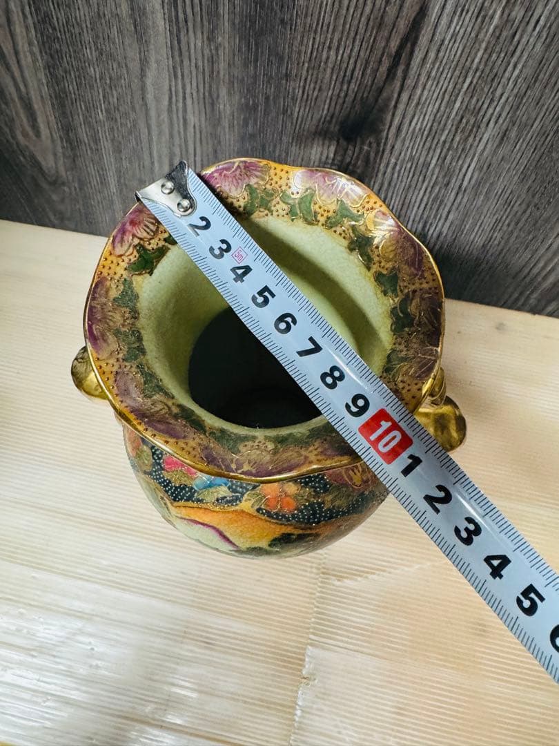 薩摩焼「武者合戦図」壺金彩 耳付 縁起物 アンティーク飾り物 置物 時代物 飾壺