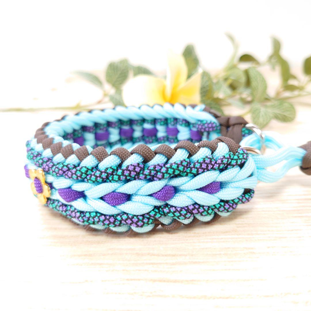 パラコード　首輪　幅広　太め　ハーフチョーク　ゴールドフラワー 中型犬　№88