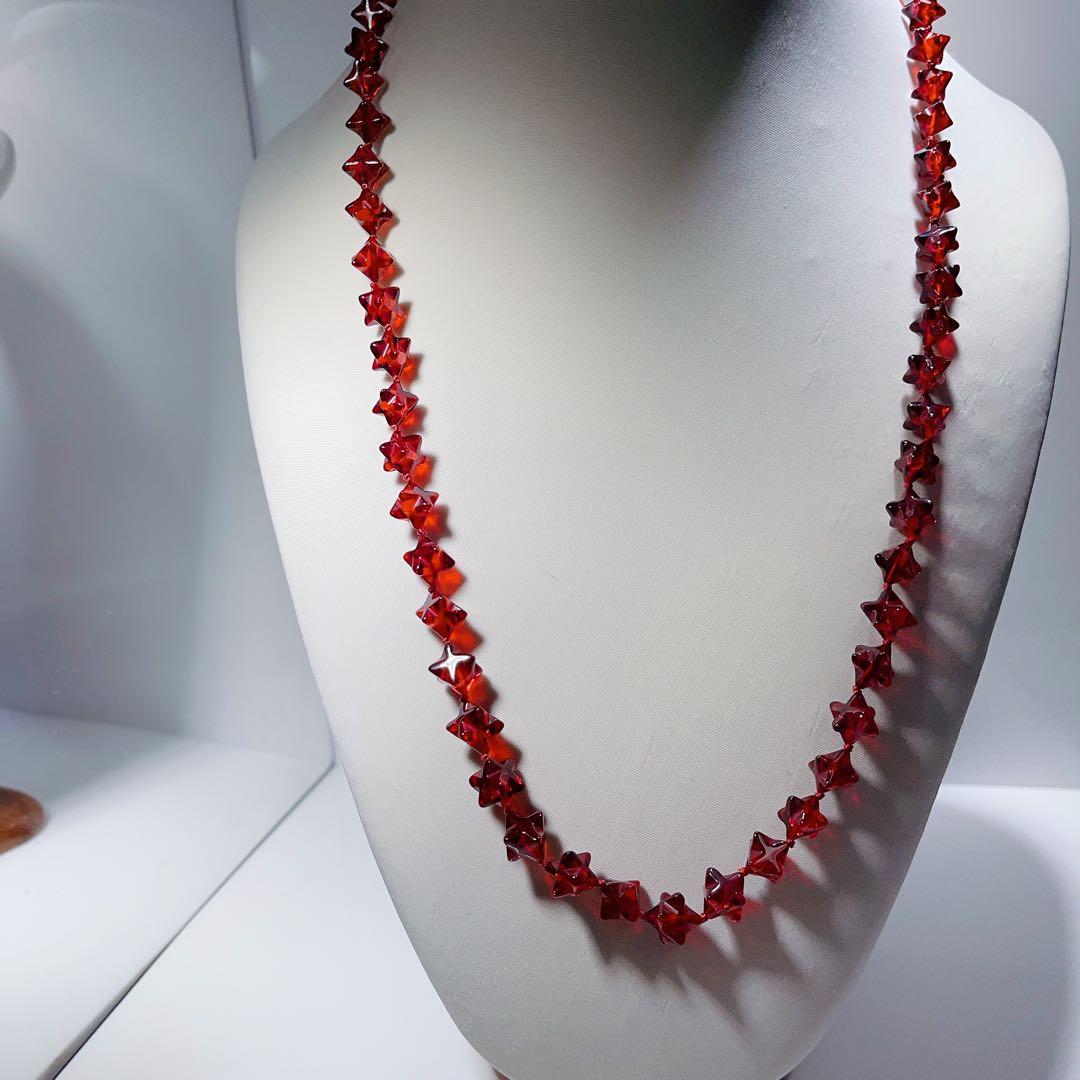 星レットアンバーネックレス赤琥珀ネックレスNO25-1352