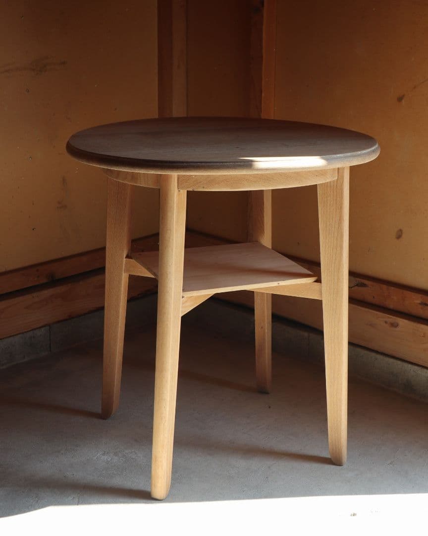 楢(ナラ)とブナ材のカフェテーブル　古道具 古家具 丸テーブル 店舗什器