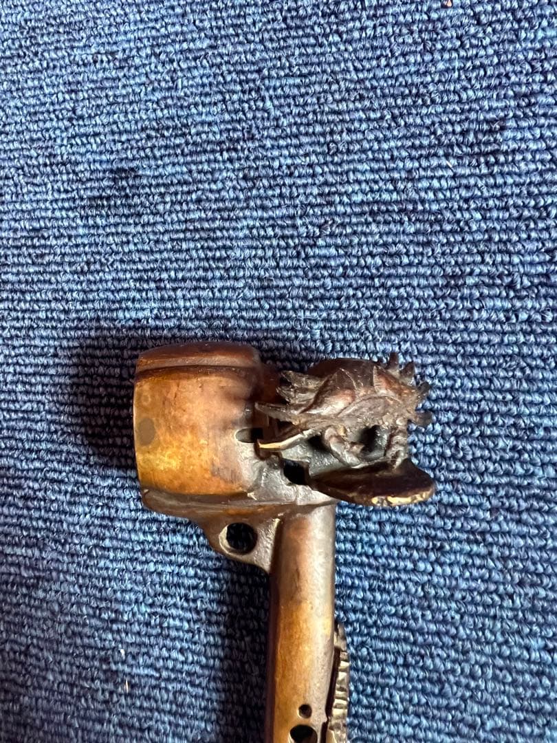 1192  銅製　カニ　龍文　矢立　墨壺　提げ物　書道具　文房具　骨董品