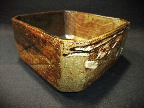 織部 四方 布引 菓子鉢 葵窯「二代春二」加藤春二 共布