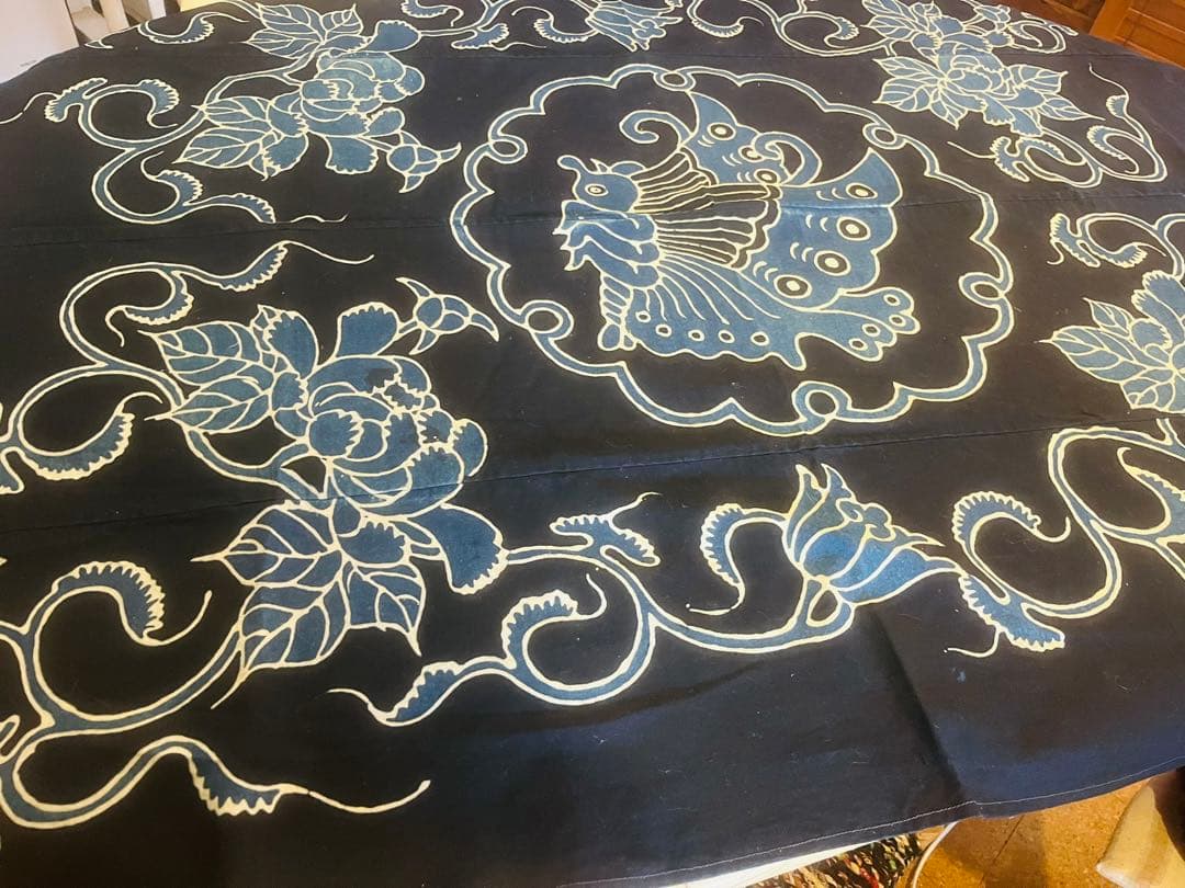 明治時代の筒描　揚羽蝶✴︎藍染タペストリー