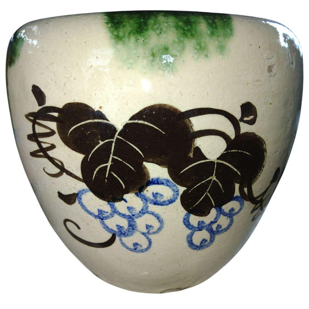 越後太丘焼　希少　瓢箪文手焙　金継ぎ　明治民窯　織部釉