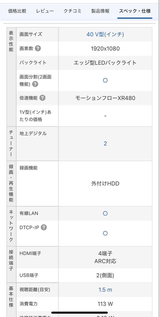 40型　SONY BRAVIA 液晶テレビ KDL-40EX750 2012年