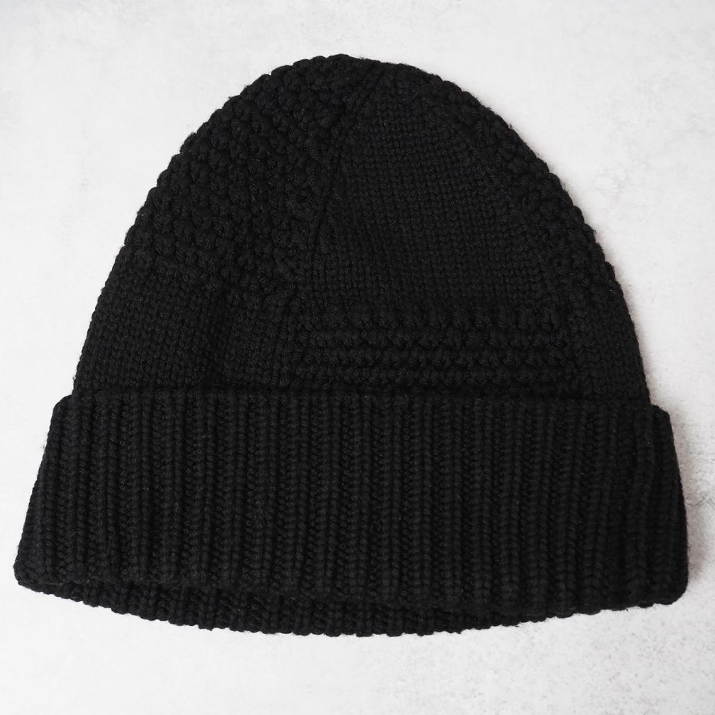 LOUIS VUITTON　ダミエ柄ニット帽 レザーパッチ 黒 イタリア製