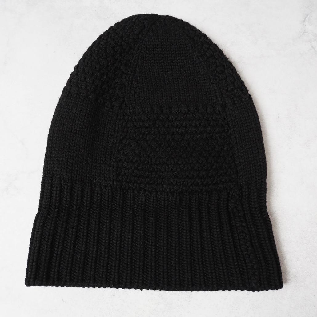 LOUIS VUITTON　ダミエ柄ニット帽 レザーパッチ 黒 イタリア製