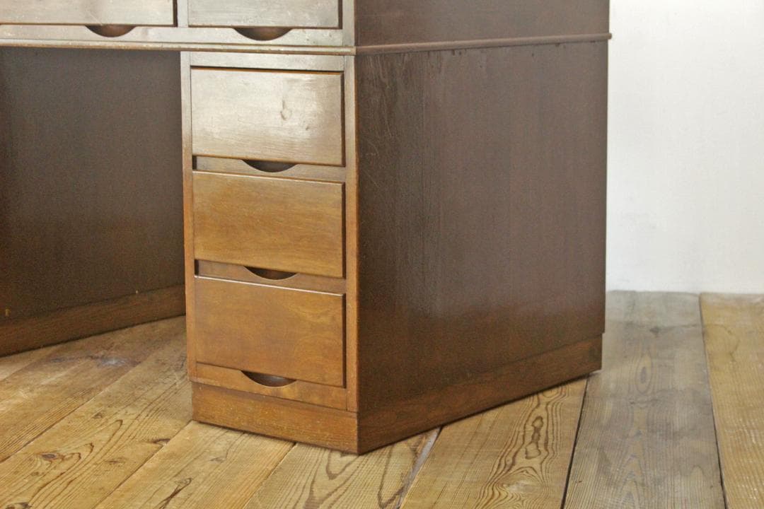 レトロ 両袖デスク 机 書斎 作業台 引き出し 抽斗 9杯 分割可能 木製